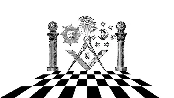 Die Natur der Freimaurerei: Freimaurersymbole wie Zirkel, Sonne, Mond allsehendes Auge